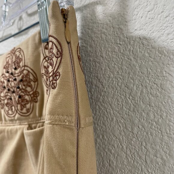 ELEVENSES (ANTHROPOLGIE) Embroidered/Beaded Pants, Tan - 8 - Picture 6 of 9